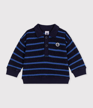 Babies' Stripy Cotton Sweatshirt with a Polo Collar
