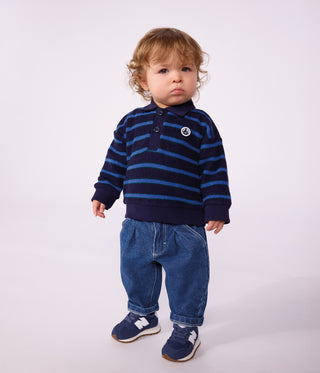 Babies' Stripy Cotton Sweatshirt with a Polo Collar