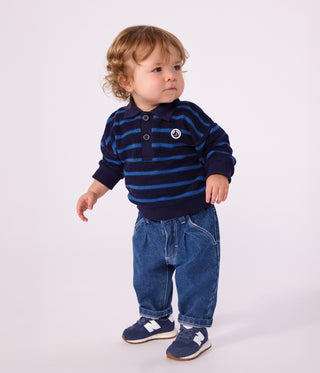 Babies' Stripy Cotton Sweatshirt with a Polo Collar