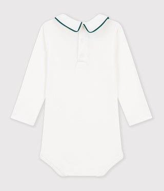 Babies' Plain Cotton Bodysuit with an Embroidered Collar