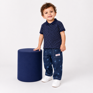 Babies' Cotton Polo Shirt with Short Sleeves and a Star Print