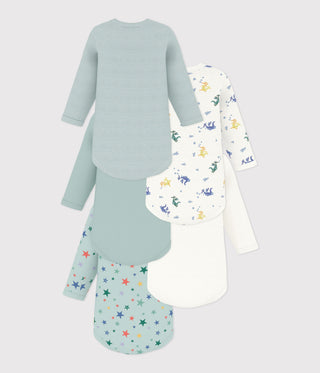 Babies' Long-Sleeved Dragon-Print Cotton Bodysuits- 5-Pack