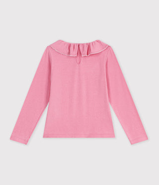 Girls' Long-Sleeved Plain T-Shirt with a Collar