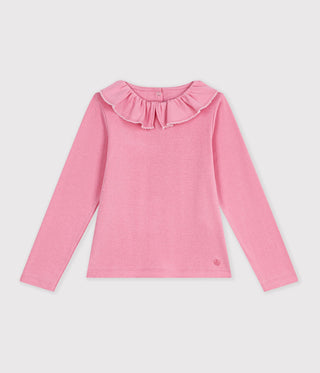 Girls' Long-Sleeved Plain T-Shirt with a Collar