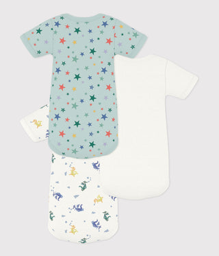 Babies' Short-Sleeved Dragon Print Cotton Bodysuits- 3-Pack