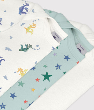 Babies' Short-Sleeved Dragon Print Cotton Bodysuits- 3-Pack