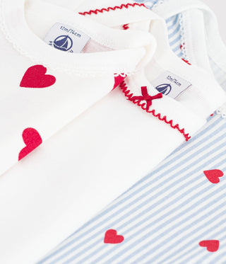 Babies' Long-Sleeved Heart-Print Cotton Bodysuits- 3-Pack