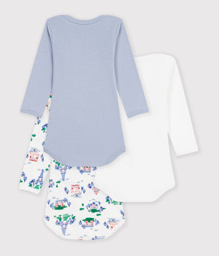 Babies' Long-Sleeved Paris-Print Cotton Bodysuits- 3-Pack