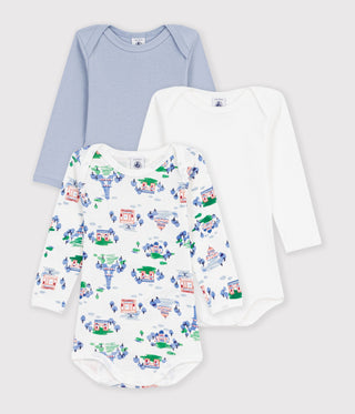Babies' Long-Sleeved Paris-Print Cotton Bodysuits- 3-Pack