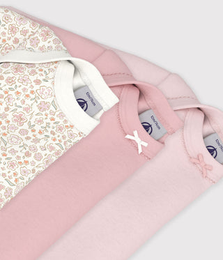 Babies' Long-Sleeved Bodysuits in Cotton Printed with Flowers- 3-Pack