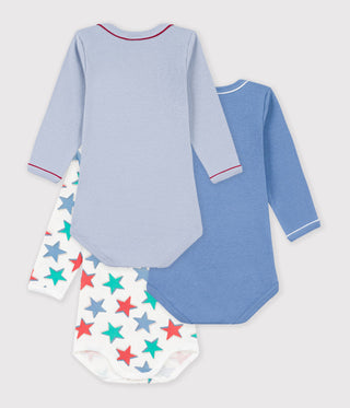 Babies' Long-Sleeved Star-Print Cotton Bodysuits - 3-Pack