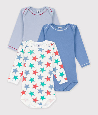 Babies' Long-Sleeved Star-Print Cotton Bodysuits - 3-Pack