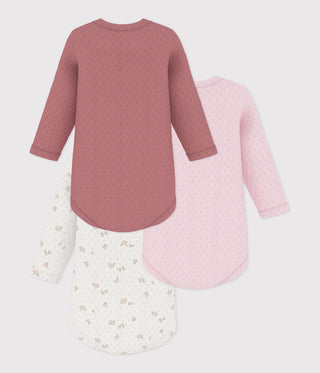 Babies' Long-Sleeved Bodysuits in Cotton Printed with Flowers - 3-Pack