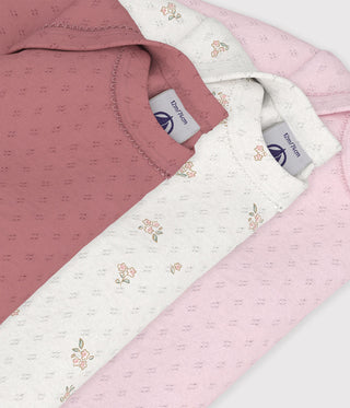 Babies' Long-Sleeved Bodysuits in Cotton Printed with Flowers - 3-Pack