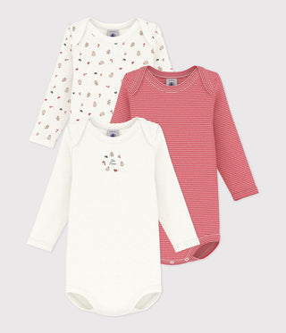 Babies' Long-Sleeved Christmas Print Cotton Bodysuits - 3-Pack