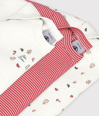 Babies' Long-Sleeved Christmas Print Cotton Bodysuits - 3-Pack