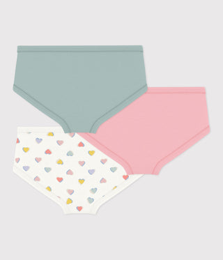 Girl's High-Waisted Cotton Pants with Hearts - 3-Pack