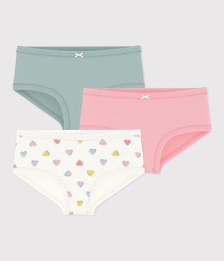 Girl's High-Waisted Cotton Pants with Hearts - 3-Pack