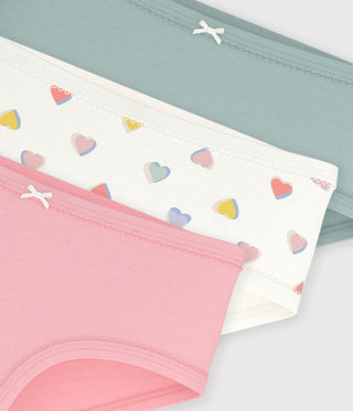 Girl's High-Waisted Cotton Pants with Hearts - 3-Pack