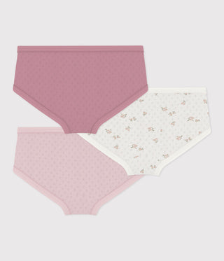 Girl's High-Waisted Pants in Openwork Cotton with a Floral Pattern - 3-Pack
