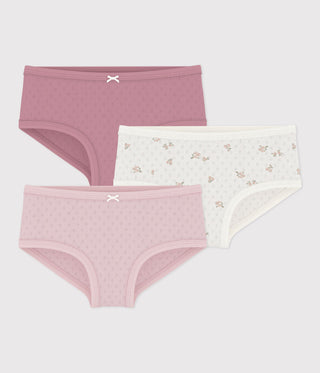 Girl's High-Waisted Pants in Openwork Cotton with a Floral Pattern - 3-Pack