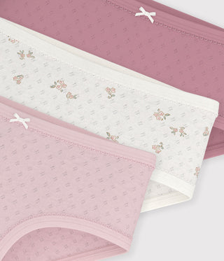 Girl's High-Waisted Pants in Openwork Cotton with a Floral Pattern - 3-Pack