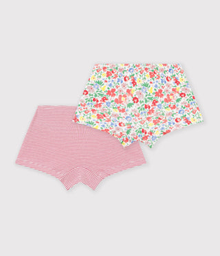 Girl's Floral-Print Long Cotton Shorties - 2-Pack