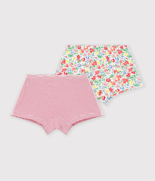Girl's Floral-Print Long Cotton Shorties - 2-Pack