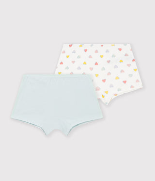 Girl's Heart-Print Long Cotton Shorties - 2-Pack