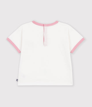 Babies' Short-Sleeved Plain Cotton T-Shirt with a Heart Badge