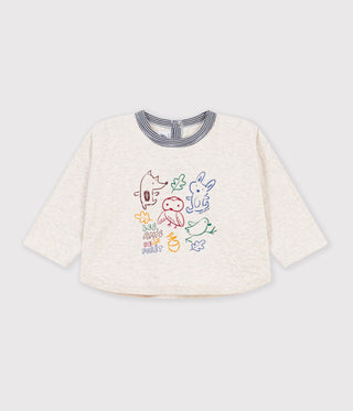 Babies' Long-Sleeved Plain Cotton T-Shirt with a Motif