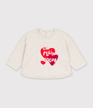 Babies' Heart Print Long-Sleeved Plain Cotton T-Shirt with a Motif