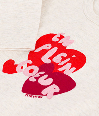 Babies' Heart Print Long-Sleeved Plain Cotton T-Shirt with a Motif