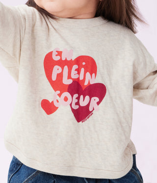 Babies' Heart Print Long-Sleeved Plain Cotton T-Shirt with a Motif