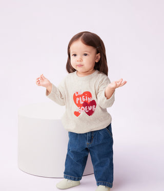 Babies' Heart Print Long-Sleeved Plain Cotton T-Shirt with a Motif