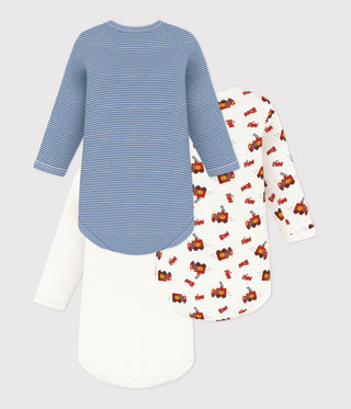 Babies' Long-Sleeved Cotton Bodysuits with a Firefighter Print - 3-Pack