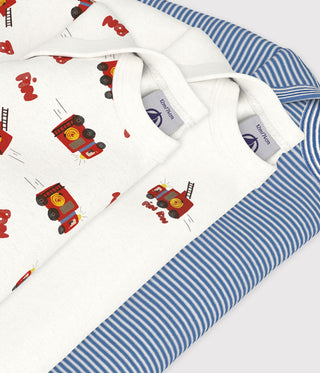 Babies' Long-Sleeved Cotton Bodysuits with a Firefighter Print - 3-Pack