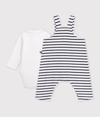 Babies' Stripy Cotton Dungarees and Collared Bodysuit Set