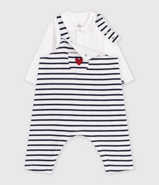 Babies' Stripy Cotton Dungarees and Collared Bodysuit Set