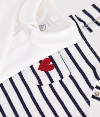 Babies' Stripy Cotton Dungarees and Collared Bodysuit Set
