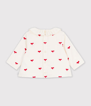 Babies' Blouse in Velour Embroidered with a Bow Motif