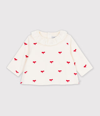 Babies' Blouse in Velour Embroidered with a Bow Motif