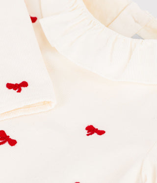 Babies' Blouse in Velour Embroidered with a Bow Motif