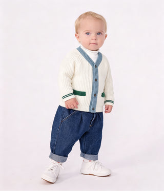 Babies' Wool and Cotton Knit Cardigan with Contrast Details
