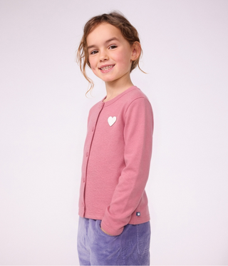 Girls' Plain Heart Cotton Cardigan