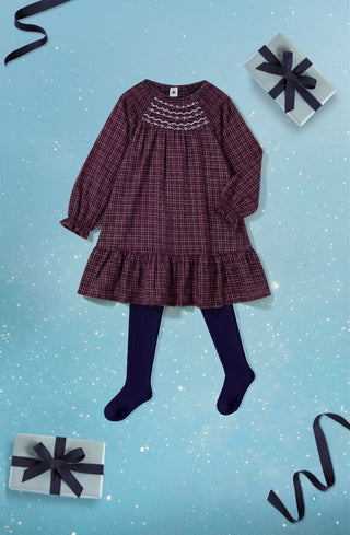 Girls' Long-Sleeved Checked Flannel Dress