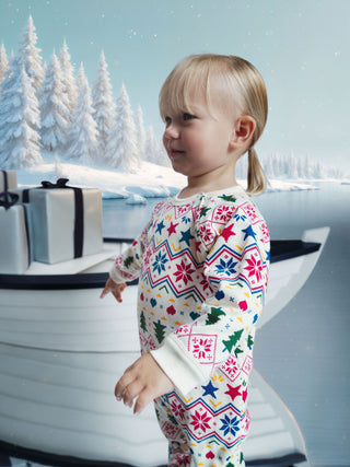 Babies' Christmas-Print Pyjamas in Brushed Fleece with a Zip