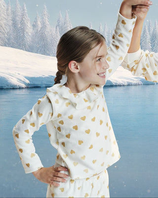 Girls' Golden Heart Print Long-Sleeved Cotton Pyjamas
