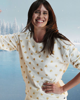 Women's Golden Heart Print Cotton Pyjamas