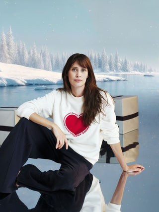 Women's Heart Print Cotton Sweatshirt